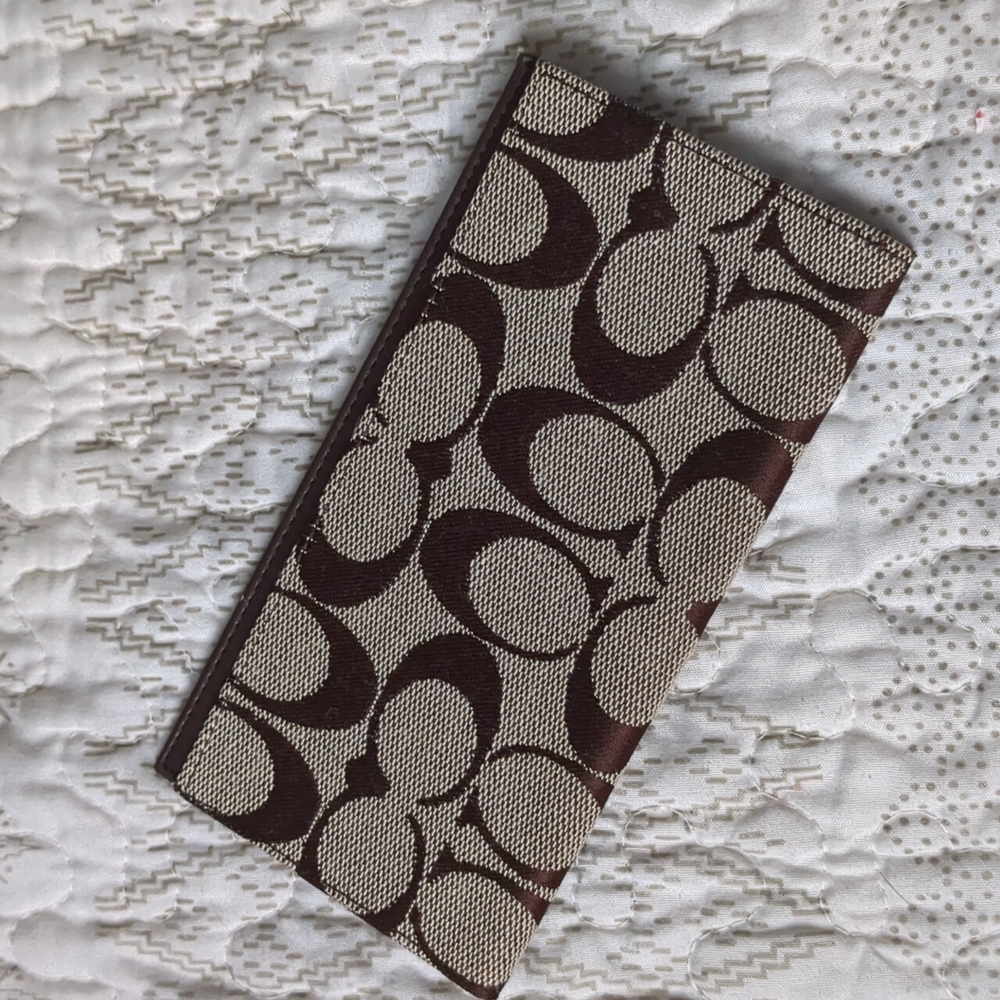 COACH Brown Checkbook Bi-fold Wallet